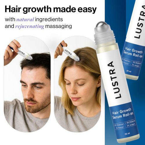 Lustra Advanced Hair Growth Roll-On Serum | 3% Rosemary | 2% Aminexil | 3% Redensy l 2% Anagain | Precision Scalp Applicator | Paraben & Sulphate Free | Non oily and mess free